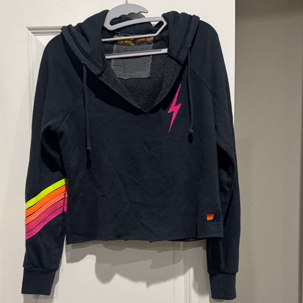 Aviator Nation Black Hoodie with Vibrant Stripes